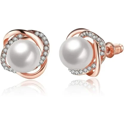 Gold-Plated .21ct White Sapphire & Pearl Earrings