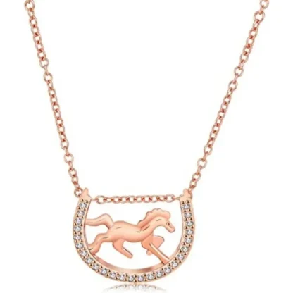 Gold-Plated Round .06ct White Sapphire Horse Necklace