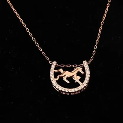 Gold-Plated Round .06ct White Sapphire Horse Necklace - Image 2