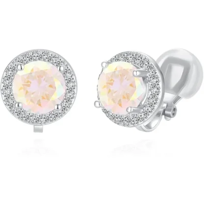 Cute .08ct Topaz & Rainbow Stone Clip On Earrings