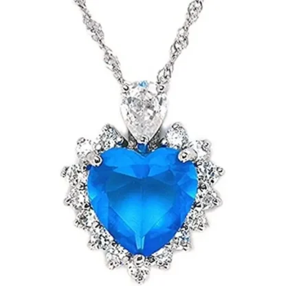 Heart 5.75ct Aquamarine & White Topaz Necklace