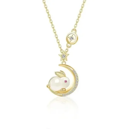 Gold-Plated .10ct Topaz Rabbit Moon With Star Necklace