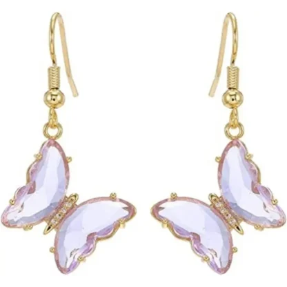 Gold-Plated Purple Butterfly Glass Dangle Earrings