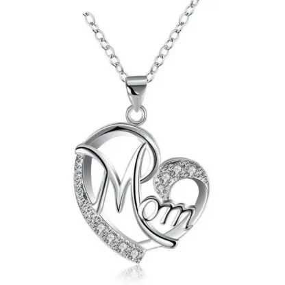 Pretty .06ct White Topaz Mom Heart Necklace