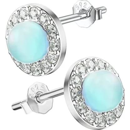 Round .25ct Blue Opal Halo Stud Earrings