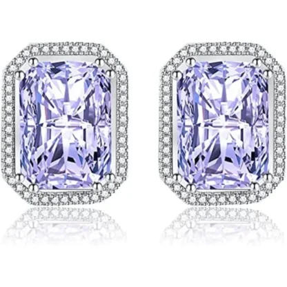 Emerald Cut 7.58ct Purple Sapphire Silver Earrings