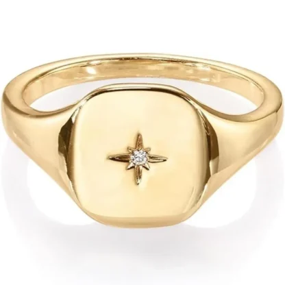 14k Gold-Plated .10ct White Topaz & North Star Ring