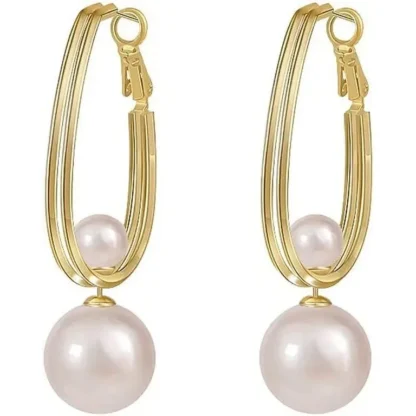 Elegant Gold-Plated 8mm Pearl Hoop Earrings