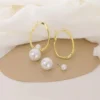 Elegant Gold-Plated 8mm Pearl Hoop Earrings - Image 2