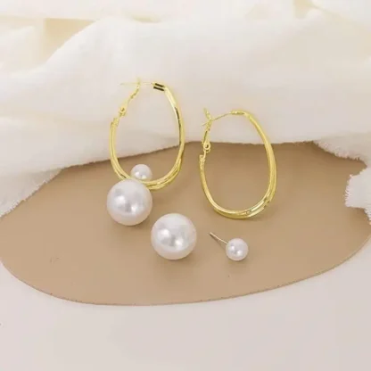 Elegant Gold-Plated 8mm Pearl Hoop Earrings - Image 2