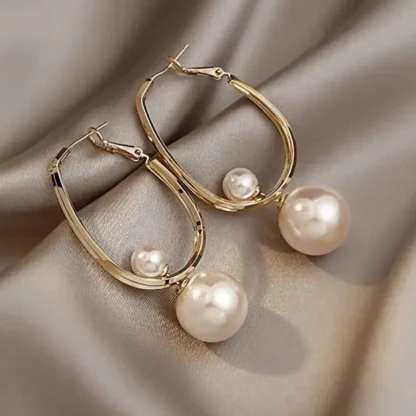 Elegant Gold-Plated 8mm Pearl Hoop Earrings - Image 3