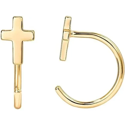 14k Gold-Plated Minimalist Cross Half Hoop Earrings