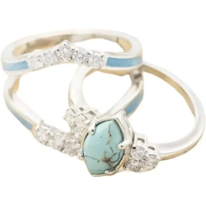 Unique .32ct White Sapphire & Turquoise Ring - Image 2