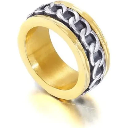 18k Gold-Plated Cuban Chain Design Men's Spinner Ring