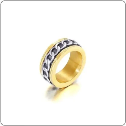 18k Gold-Plated Cuban Chain Design Men's Spinner Ring - Image 2