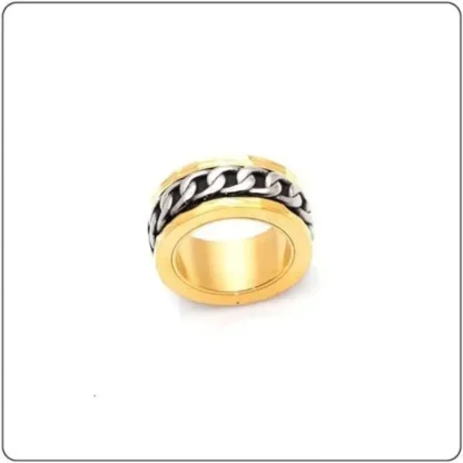 18k Gold-Plated Cuban Chain Design Men's Spinner Ring - Image 3