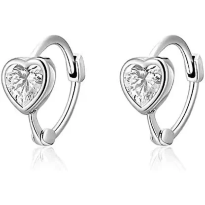 Cute .20ct White Heart Sapphire Mini Hoop Earrings