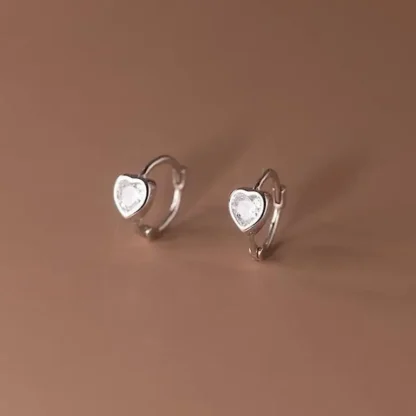 Cute .20ct White Heart Sapphire Mini Hoop Earrings - Image 2