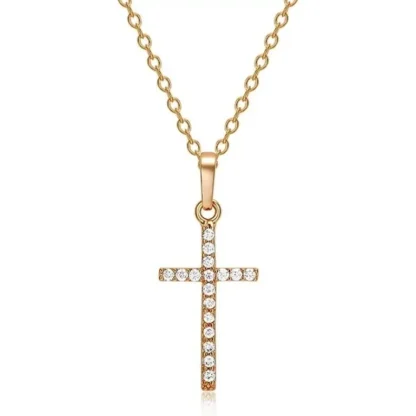 Gold-Plated Round .34ct White Sapphire Cross Necklace