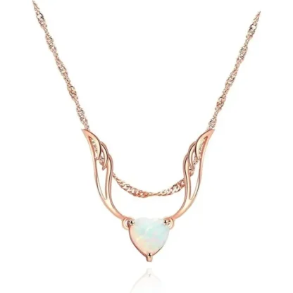 Heart 3.18ct White Opal Guardian Angel Necklace