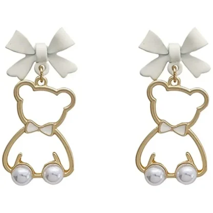 Pearl Bow & Little Bear Earrings